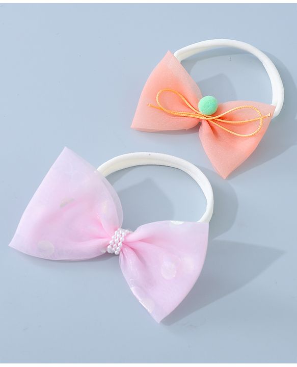 Babyhug Headbands Set with Bow Applique Free Size Pack of 2 - Light  Pink & Orange