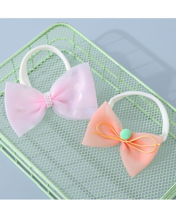 Babyhug Headbands Set with Bow Applique Free Size Pack of 2 - Light  Pink & Orange