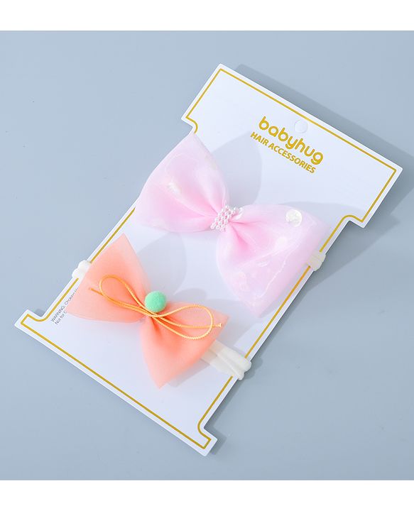 Babyhug Headbands Set with Bow Applique Free Size Pack of 2 - Light  Pink & Orange