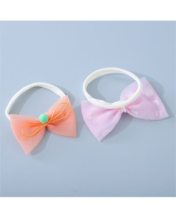 Babyhug Headbands Set with Bow Applique Free Size Pack of 2 - Light  Pink & Orange