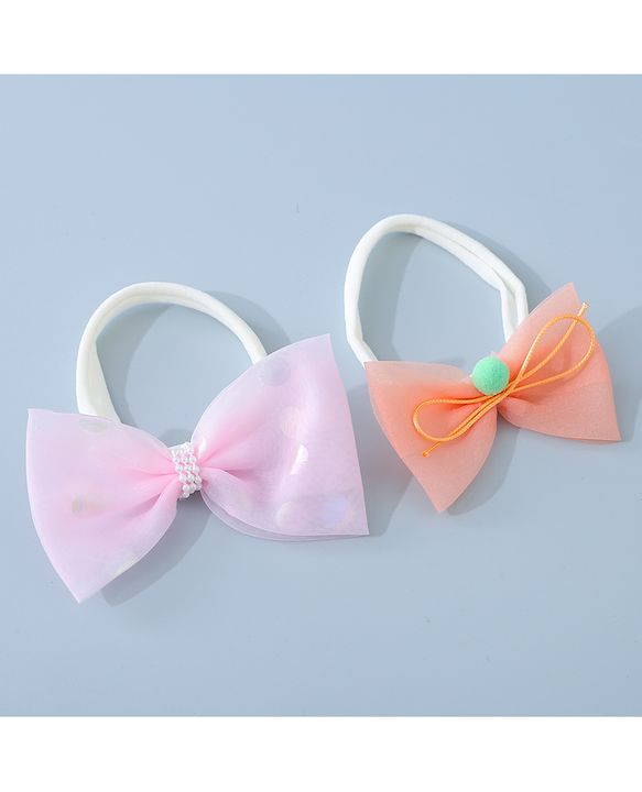 Babyhug Headbands Set with Bow Applique Free Size Pack of 2 - Light  Pink & Orange