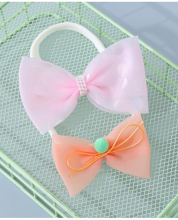 Babyhug Headbands Set with Bow Applique Free Size Pack of 2 - Light  Pink & Orange
