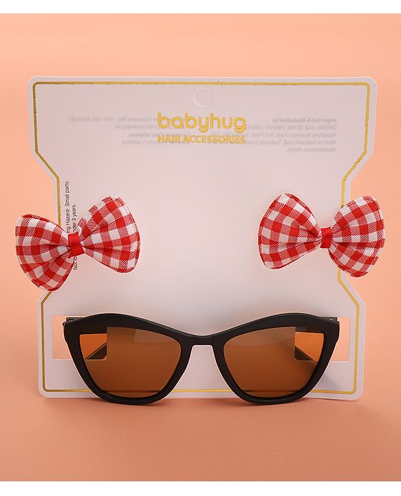 Babyhug Sunglasses  with Bow Clips - Black & Red
