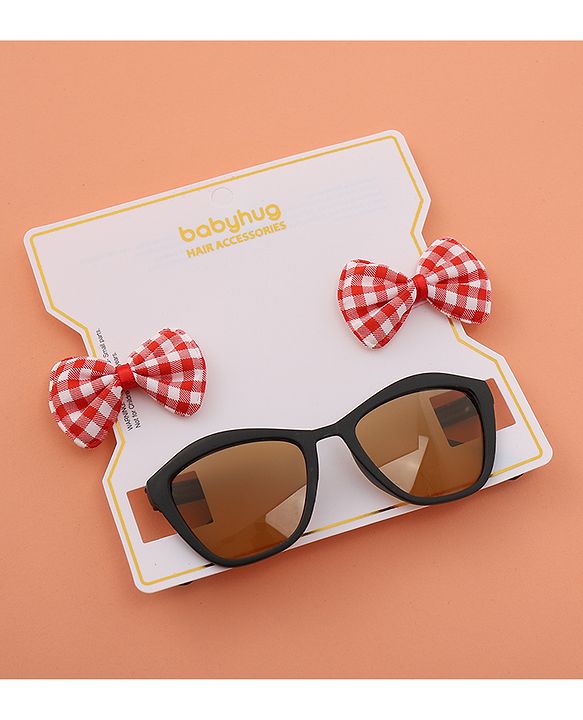 Babyhug Sunglasses  with Bow Clips - Black & Red