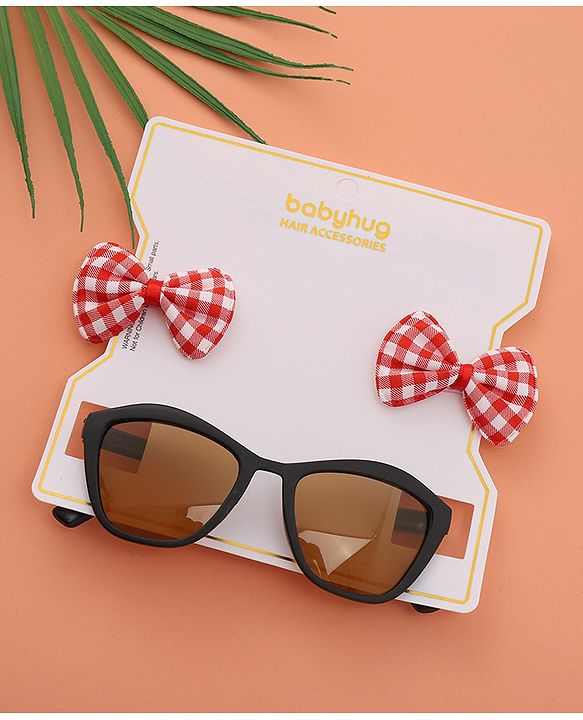 Babyhug Sunglasses  with Bow Clips - Black & Red