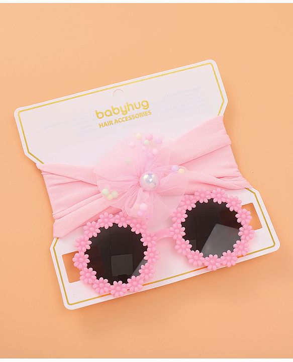 Babyhug Sunglasses with Headband Flower Applique -Pink