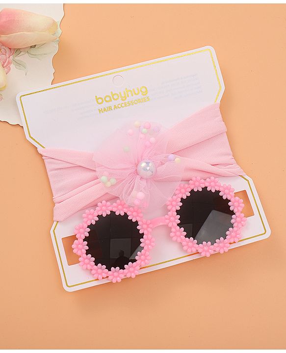 Babyhug Sunglasses with Headband Flower Applique -Pink