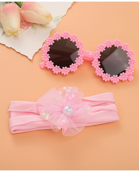 Babyhug Sunglasses with Headband Flower Applique -Pink