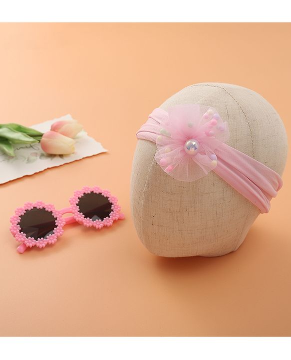 Babyhug Sunglasses with Headband Flower Applique -Pink
