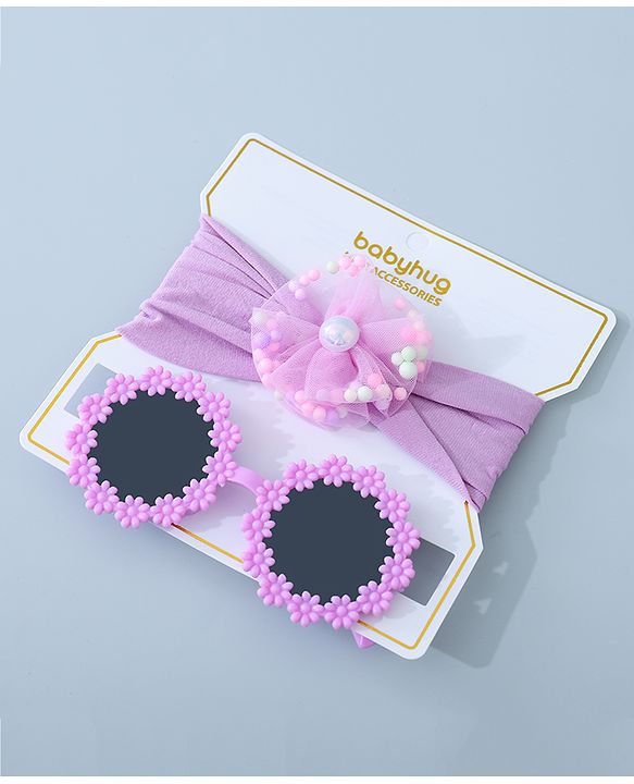 Babyhug Sunglasses with Headband Flower Applique -Pink