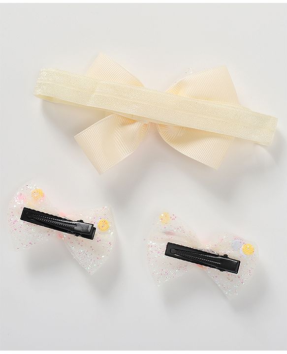 Babyhug Headband & Hair Clips Set with Bow Applique - Beige