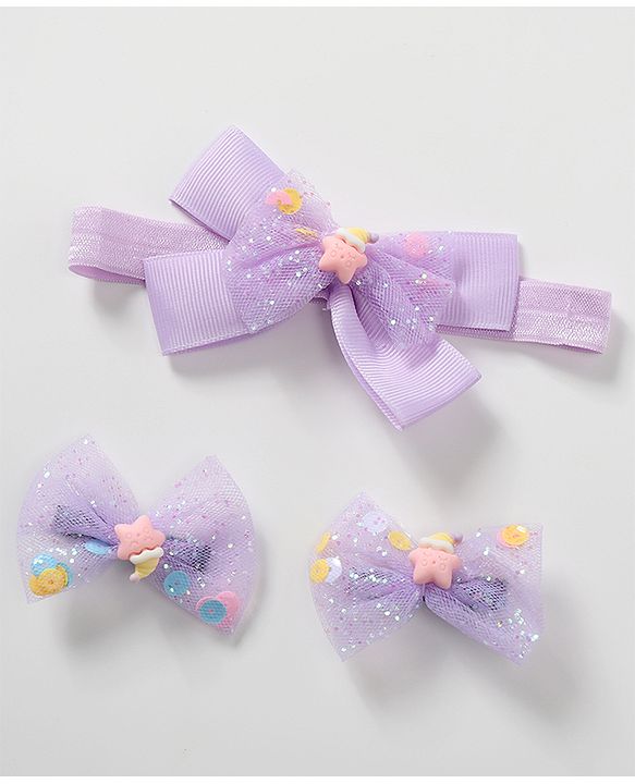 Babyhug Bow Design Headband with 2 Hair Clips - Purple