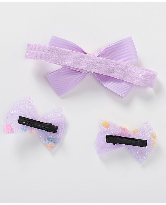 Babyhug Bow Design Headband with 2 Hair Clips - Purple