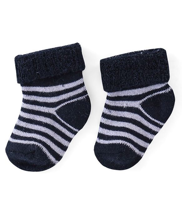 Cute Walk By Babyhug Anti Bacterial Ankle Length Socks Solid & Stripe Design Pack of 3- Blue Black & White