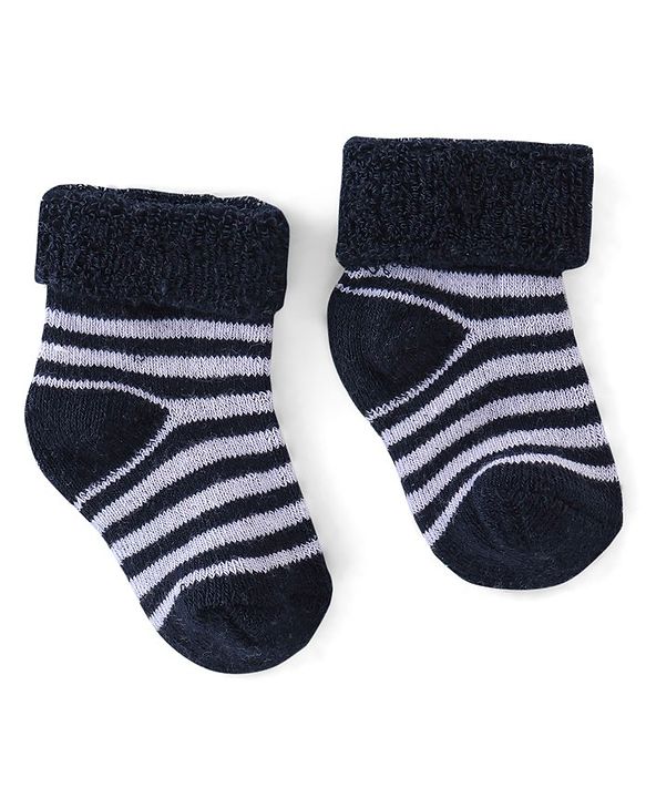 Cute Walk By Babyhug Anti Bacterial Ankle Length Socks Solid & Stripe Design Pack of 3- Blue Black & White