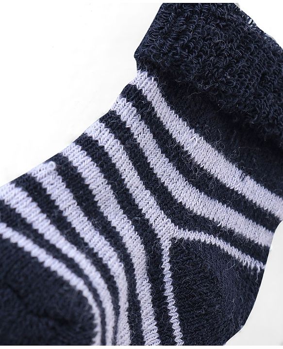 Cute Walk By Babyhug Anti Bacterial Ankle Length Socks Solid & Stripe Design Pack of 3- Blue Black & White