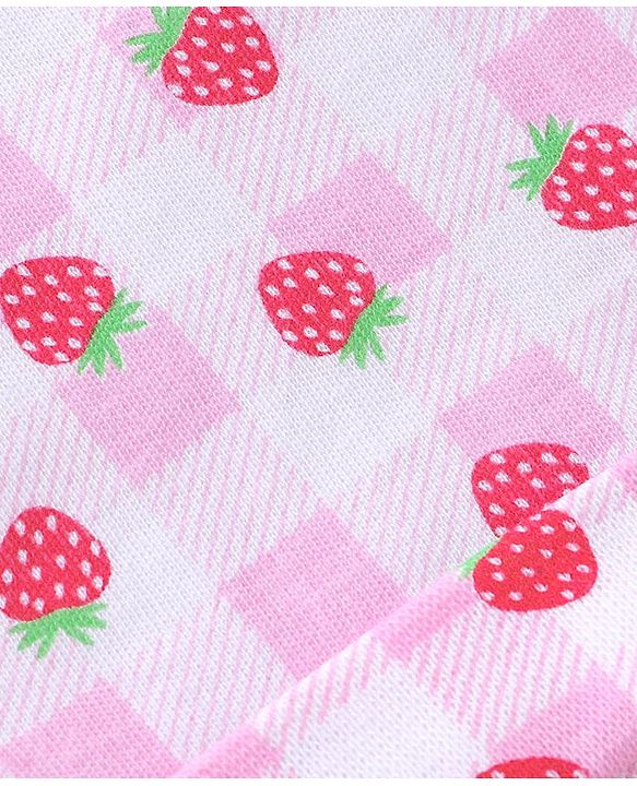 Babyhug 100% Cotton Knit Cap Mittens & Booties With Strawberry Print Pink - Diameter 11.5 cm