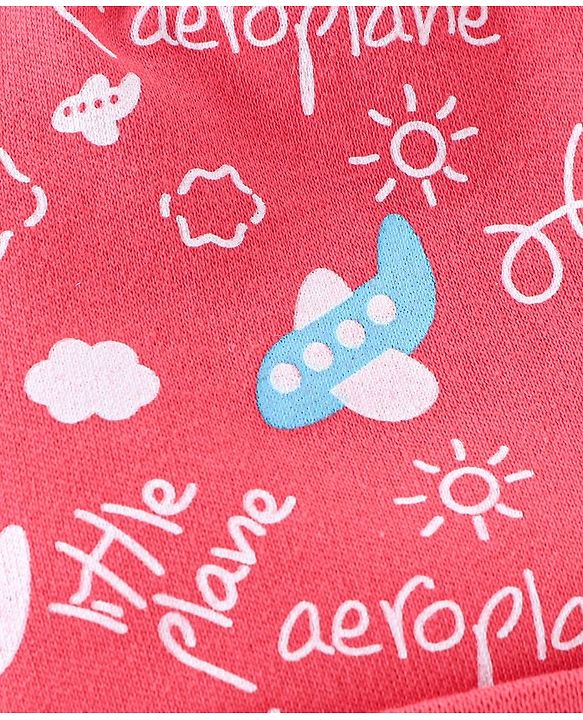 Babyhug 100% Cotton Knit Cap Air Plane Print- Red