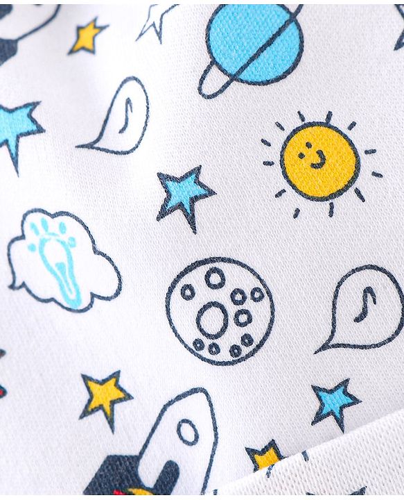 Babyhug 100% Cotton Knit Cap Space Print -White