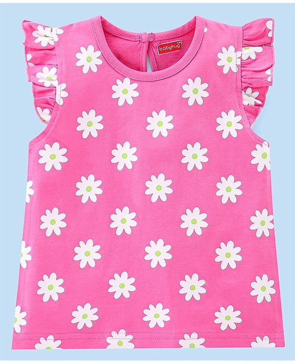 Babyhug Cotton Knit Frill Sleeves Floral & Cherries Printed T-Shirts Pack of 3 - Multicolour