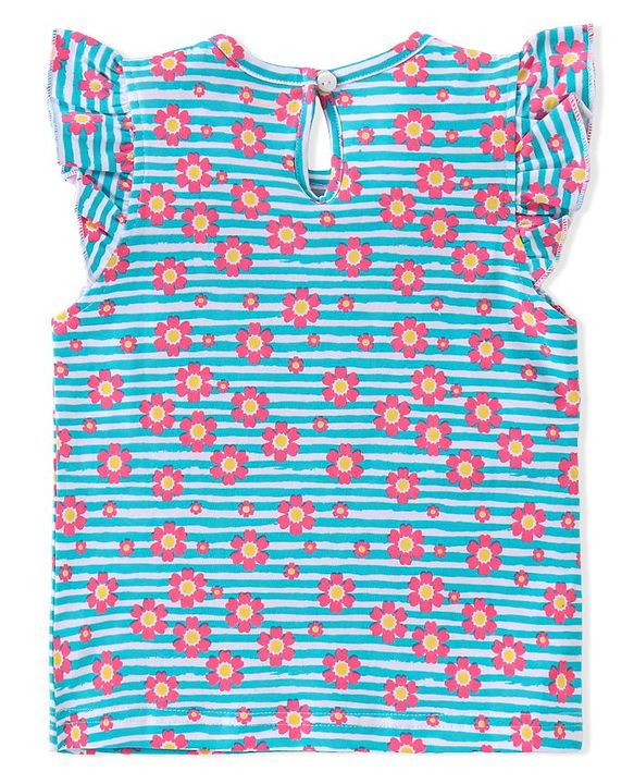 Babyhug Cotton Knit Frill Sleeves T-Shirts Floral & Text Print Pack of 3 - Multicolour