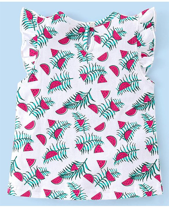 Babyhug 100% Cotton Knit Half Sleeves T-Shirt With Watermelon Graphics & Frill Detailing Pack Of 3- Multicolour