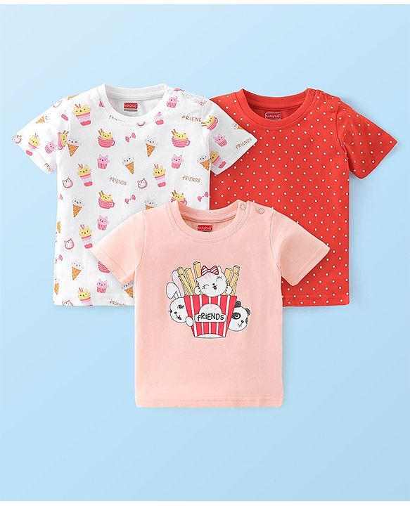 Babyhug 100% Cotton Knit Half Sleeves T-Shirt with Kitten Graphics Pack Of 3 - Multicolor