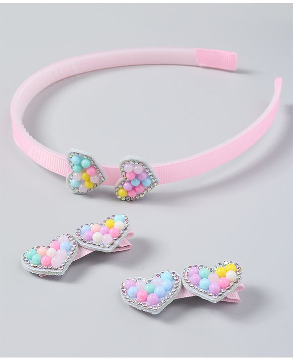 Babyhug Free Size Hair Accessories Combo Set of 3 Heart Applique - Pink