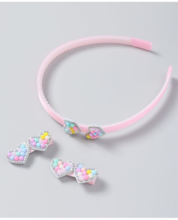 Babyhug Free Size Hair Accessories Combo Set of 3 Heart Applique - Pink