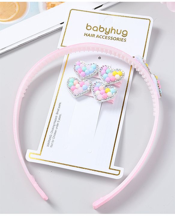Babyhug Free Size Hair Accessories Combo Set of 3 Heart Applique - Pink