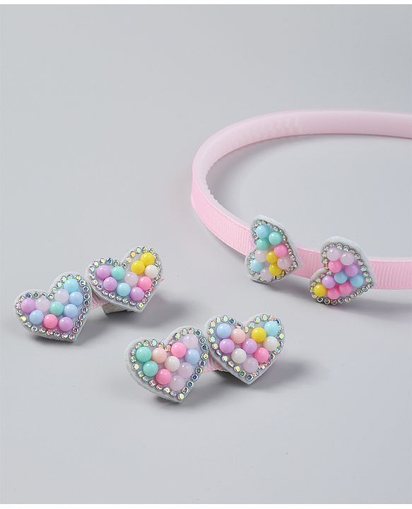 Babyhug Free Size Hair Accessories Combo Set of 3 Heart Applique - Pink
