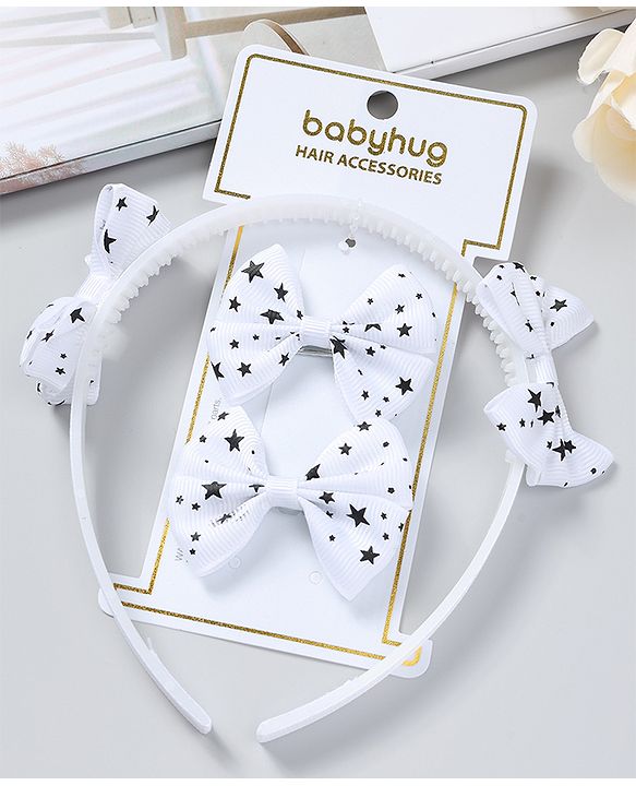 Babyhug Free Size Hair Accessories Combo Set Set of 3 Bow Applique  - White