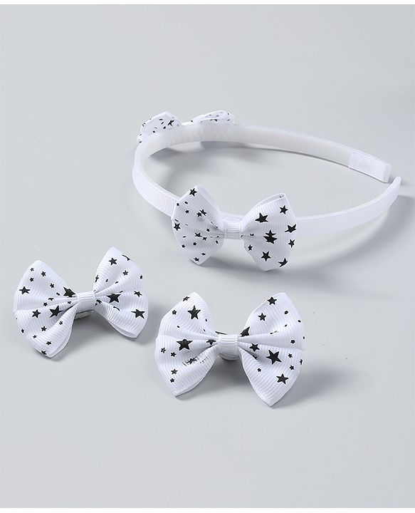 Babyhug Free Size Hair Accessories Combo Set Set of 3 Bow Applique  - White