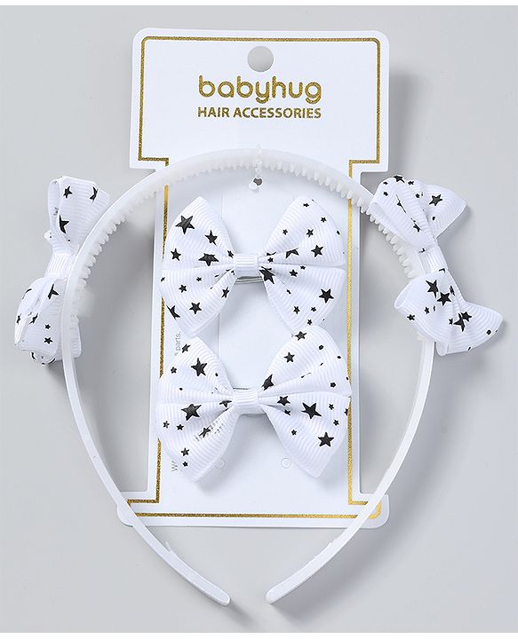 Babyhug Free Size Hair Accessories Combo Set Set of 3 Bow Applique  - White