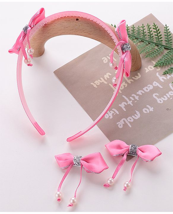 Babyhug Free Size Hair Accessories Combo Set Set of 3 Bow Applique  -  Pink