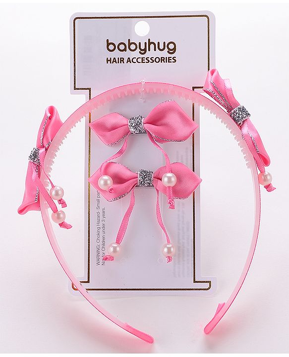 Babyhug Free Size Hair Accessories Combo Set Set of 3 Bow Applique  -  Pink