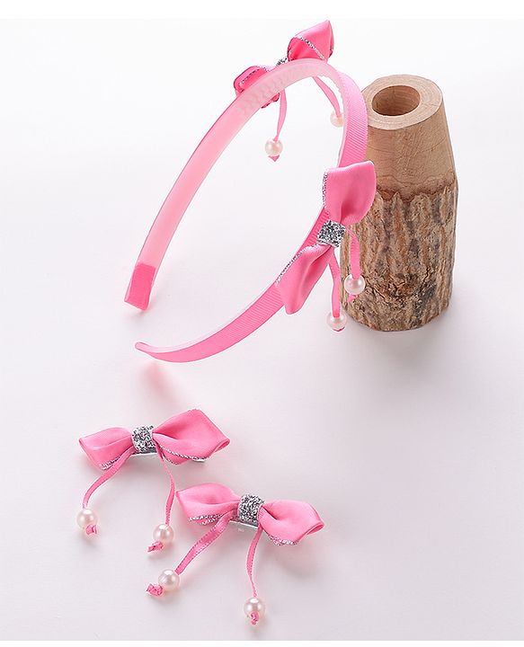 Babyhug Free Size Hair Accessories Combo Set Set of 3 Bow Applique  -  Pink