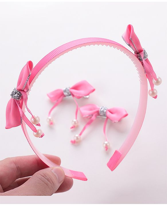 Babyhug Free Size Hair Accessories Combo Set Set of 3 Bow Applique  -  Pink