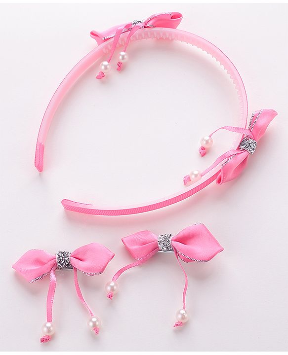 Babyhug Free Size Hair Accessories Combo Set Set of 3 Bow Applique  -  Pink
