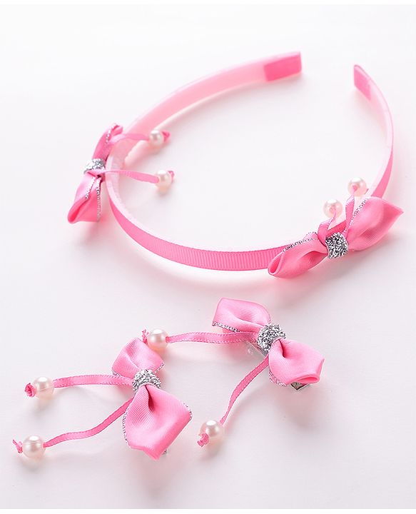 Babyhug Free Size Hair Accessories Combo Set Set of 3 Bow Applique  -  Pink