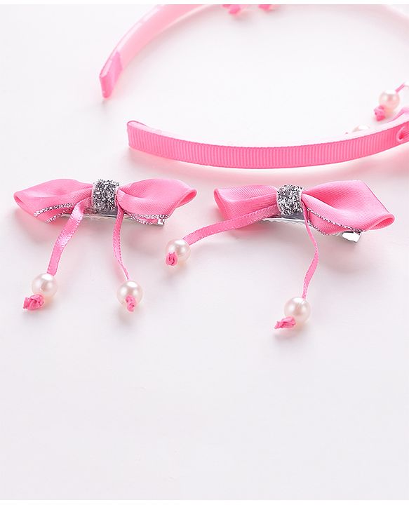 Babyhug Free Size Hair Accessories Combo Set Set of 3 Bow Applique  -  Pink