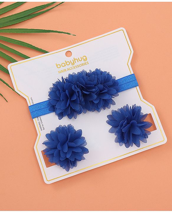 Babyhug Free Size Hair Accessories Combo Set of 3 with Floral Corsage - Blue