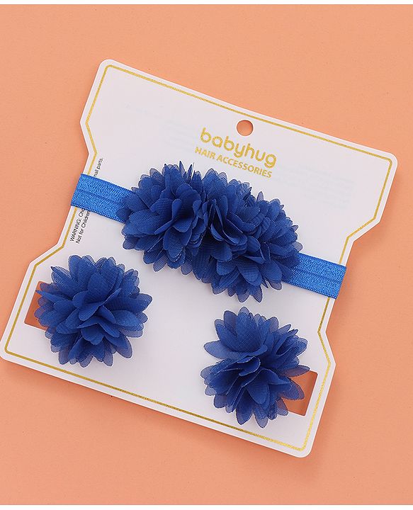 Babyhug Free Size Hair Accessories Combo Set of 3 with Floral Corsage - Blue