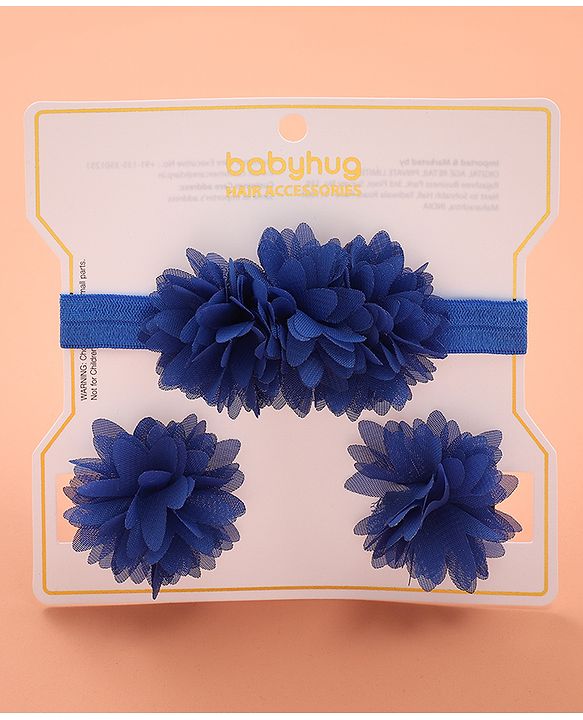 Babyhug Free Size Hair Accessories Combo Set of 3 with Floral Corsage - Blue