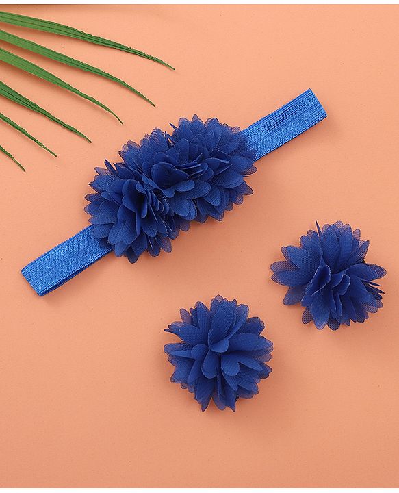 Babyhug Free Size Hair Accessories Combo Set of 3 with Floral Corsage - Blue