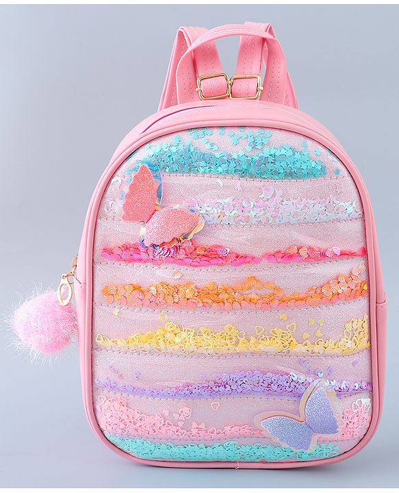 Babyhug Fashion Backpack with Butterlfly Applique - Pink