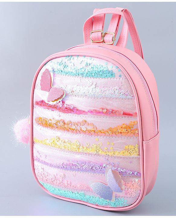 Babyhug Fashion Backpack with Butterlfly Applique - Pink