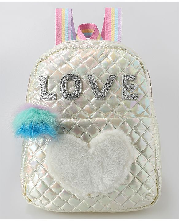 Pine Kids Fashion Backpack with Colourful Straps  Free Size - Silver