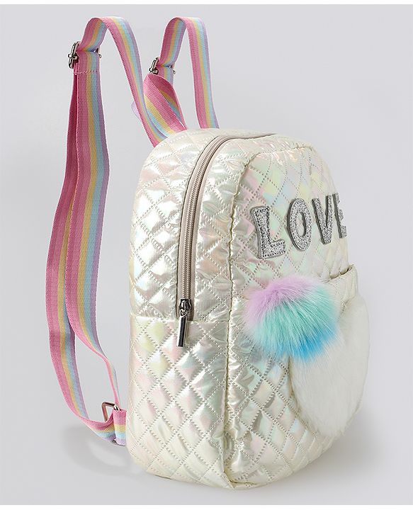 Pine Kids Fashion Backpack with Colourful Straps  Free Size - Silver