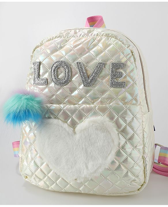 Pine Kids Fashion Backpack with Colourful Straps  Free Size - Silver